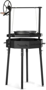 TITAN GREAT OUTDOORS Ash & Ember Santa Maria Grill, Argentine Style Open Fire Grill, Adjustable Cooking Grate with Flywheel, BBQ Grill Comes with Cast Iron Skillet