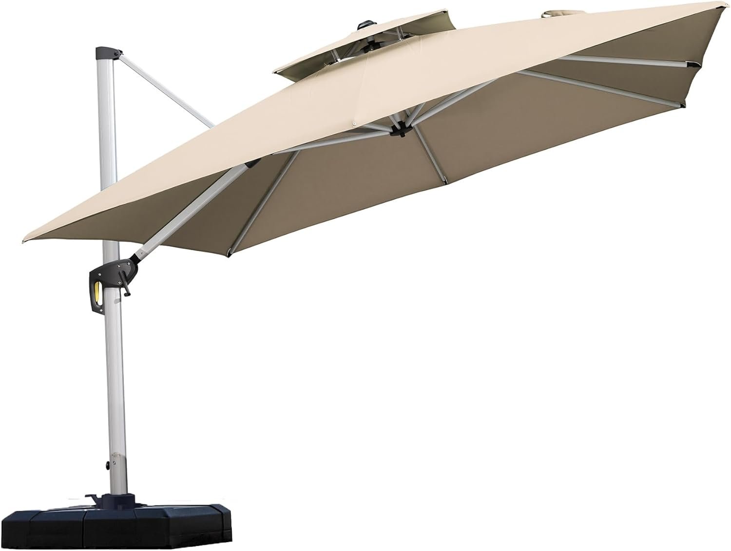 51gE-w44VhL._AC_SL1500_.jpg PURPLE LEAF 10ft Patio Umbrella Outdoor Square Large Cantilever Windproof Offset and Heavy Duty Sun Umbrella for Garden Deck Pool, Beige - Image 1
