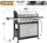 Sophia & William 6-Burner Propane Gas BBQ Grill with Side Burner & Porcelain-Enameled Cast Iron Grates, Stainless Steel Barbecue Grills Outdoor Cooking for Outside, 665 SQ.IN. Cooking Area, 65,800BTU - Image 6