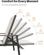 Outdoor Chaise Lounge, Never-Rust Aluminum Patio Lounge Chair, Double-Layer Textilene Pool Lounge Chair with 6-Position Adjustable Backrest, Sunbathing Lounger for Beach, Poolside, Deck, Yard - Image 4