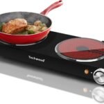 Hot Plate, Techwood 1800W Dual Electric Stove, Countertop Stove Double Burner for Cooking, Infrared Ceramic Hot Plates Double Cooktop, Brushed Stainless Steel Easy to Clean Upgraded Version, Black