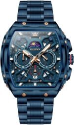 OLEVS Men Watches Business Dress Chronograph Big Square Quartz Analog Male Watch Silicone Strap Waterproof Date Gift Mens Wrsit Watch Silver - Image 7