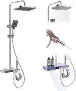 Lefton Shower System with Temperature Display in Fahrenheit and Dual Shower Head, Waterfall Shower Faucet Set with Spray Gun, 5-in-1 Control System, SST2206 (Chrome)