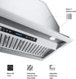 IKTCH 36 inch Built-in/Insert Range Hood 900 CFM, Ducted/Ductless Convertible Duct, Stainless Steel Kitchen Vent Hood with 2 Pcs Adjustable Lights and 3 Pcs Baffle Filters with Handlebar(IKB02-36'') - Image 7