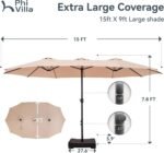 PHI VILLA 15ft Large Patio Umbrellas with Base Included, Outdoor Double-Sided Rectangle Big Market Umbrella with Stand, Outside Umbrellas for Poolside Lawn Backyard, Beige - Image 6
