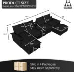 OUYESSIR 135" U Shaped Sectional Cloud Couch,Black Sectional Couches for Living Room,Comfy Fluffy Chenille Oversized Cloud Couch,Modular Sectional Sofa with Central Console & Double Chaise Lounge - Image 2