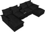 OUYESSIR 135" U Shaped Sectional Cloud Couch,Black Sectional Couches for Living Room,Comfy Fluffy Chenille Oversized Cloud Couch,Modular Sectional Sofa with Central Console & Double Chaise Lounge - Image 9