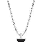 Galis Mens Necklace - Premium Stainless Steel Silver Chain Necklace, Non Tarnish, Chains, Triangle, Cross, Black Enamel, Compass Pendant, Stylish Jewelry - Valentines Gifts for Him 24"