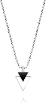 Galis Mens Necklace - Premium Stainless Steel Silver Chain Necklace, Non Tarnish, Chains, Triangle, Cross, Black Enamel, Compass Pendant, Stylish Jewelry - Valentines Gifts for Him 24"