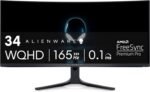 Alienware AW3423DWF Curved QD-OLED Gaming Monitor - 34-inch Quantum Dot OLED 0.1Ms 165Hz 21:9 Curved Display, 99.3% DCI-P3 Color Gamut, VESA DisplayHDR True Black 400, AMD FreeSync Premium Pro - Black