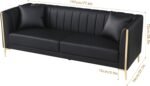 FOTOSOK 78'' Couch Sofa, Black Couches for Living Room, Comfy Sofas Faux Leather Sofa 3 Seater Couches with 2 Throw Pillows and Gold Metal Legs, Deep Seat Sofas for Home, Office (Black) - Image 2