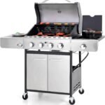 Sophia & William 4-Burner Propane Gas BBQ Grill with Side Burner and Porcelain-Enameled Cast Iron Grates, Stainless Steel Barbecue Grills Outdoor Cooking, Silver Cabinet Style, 42,000BTU