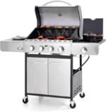 Sophia & William 4-Burner Propane Gas BBQ Grill with Side Burner and Porcelain-Enameled Cast Iron Grates, Stainless Steel Barbecue Grills Outdoor Cooking, Silver Cabinet Style, 42,000BTU
