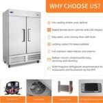 54" W Commercial Refrigerator with 2 door Stainless Steel 49 Cu. Ft Reach-in Refrigerator 6 Adjustable shelves Fan Cooling Fridge for Restaurant, Commercial Kitchen, Shop, ETL Certification - Image 7
