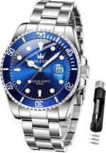 OLEVS Luxury Watches for Men Big Face Stainless Steel Business Dress Analog Quartz Watch with Day Waterproof Luminous Mens Wrist Watch