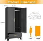 71" H Metal Armoire Wardrobe Closet, Adjustable Shelve, Clothes Metal Wardrobe Cabinet for Bedroom (1 Drawer, Black) - Image 2