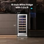 Yeego Wine Fridge Cooler - 15 Inch Wine Fridge Hold 33 Bottles, 40-65°F Wine Refrigerator Glass Door, Built in, Freestanding Under Counter Fridge for Beer Soda Drink Home Bar Office - Image 3