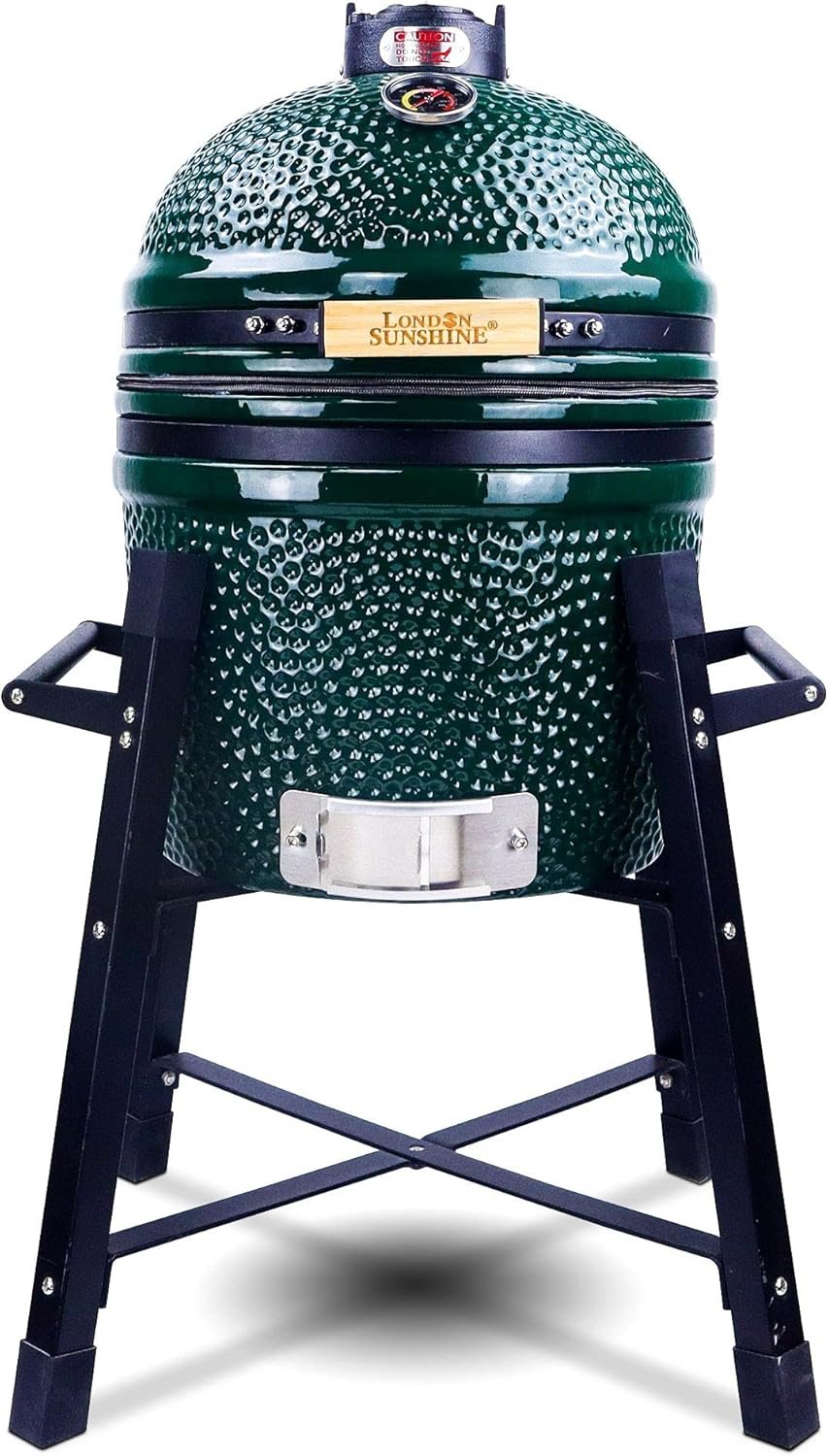 71GdSt5MR5S._AC_SL1500_.jpg Ceramic Kamado Charcoal BBQ Grill and Smoker, Stainless Steel Grates -15" Ceramic with Tall Stand (GREEN) - Image 1