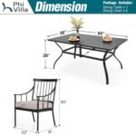 PHI VILLA 7 Piece Outdoor Dining Set with Cushion, 60” Rectangular Metal Dining Table with Umbrella Hole & 6 Cushioned Iron Chairs for Patio, Deck, Yard - Image 9