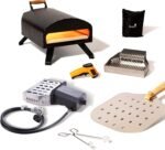 Bertello SimulFIRE Outdoor Pizza Oven Bundle - Wood Fire Portable 12 inch Brick Oven with Gas Burner, Peel, Wood Tray, Cover, & Thermometer - Portable Pizza Maker - As Seen on SHARK TANK