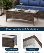 HILLGA Luxury Patio Furniture Set with 6-inch Thick Cushion, Outdoor Couch and High Back Swivel Rocker Patio Chairs, 7PCS Wicker Conversation Set for Deck Yard and Poolside, Blue (V2) - Image 8