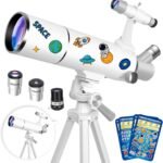 Hawkko Telescope for Adults & Kids – 80mm Aperture 500mm Telescopes for Adults Astronomy, (20X-150X) Portable Refractor Telescope Kit for Beginners with Decorate Stickers, AZ Tripod, Phone Adapter