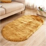 Soft Faux Sheepskin Fur Rug, Oval Small Sized Floor Area Shag Sofa Cover,Bedside Kitchen Living Room Nursery Mat Gold 19"x31"