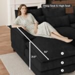 OUYESSIR 135" U Shaped Sectional Cloud Couch,Black Sectional Couches for Living Room,Comfy Fluffy Chenille Oversized Cloud Couch,Modular Sectional Sofa with Central Console & Double Chaise Lounge - Image 5