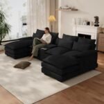 OUYESSIR 135" U Shaped Sectional Cloud Couch,Black Sectional Couches for Living Room,Comfy Fluffy Chenille Oversized Cloud Couch,Modular Sectional Sofa with Central Console & Double Chaise Lounge - Image 7