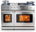 AAOBOSI 48 Inch Freestanding Gas Range Ovens with 7.0 cu.ft Large Capacity Double Convection Ovens, 6 Sealed Burners Plus Iron Grill Burner, Stainless Steel Gas Range Stove with NG/LPG Convertible