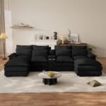 OUYESSIR 135" U Shaped Sectional Cloud Couch,Black Sectional Couches for Living Room,Comfy Fluffy Chenille Oversized Cloud Couch,Modular Sectional Sofa with Central Console & Double Chaise Lounge - Image 4