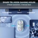SOLAKAKA SM600 White Wireless Gaming Mouse,Tri-Modes BT5.1/Type-C Wired/2.4G Wireless Mouse with 2 Side Buttons, Programmable Macro Gamer Mouse with RGB Light for Laptop/PC/Mac - Image 3