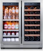 Ca'Lefort 30 Inch Wine and Beverage Refrigerator, 80 Can and 33 Bottle French Door Wine Refrigerator 36-72°F, 3 LED Wine Fridges with Glass Door, Built-in or Freestanding for Home/Kitchen (6.00 cu.ft)