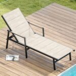 Outdoor Chaise Lounge, Never-Rust Aluminum Patio Lounge Chair, Double-Layer Textilene Pool Lounge Chair with 6-Position Adjustable Backrest, Sunbathing Lounger for Beach, Poolside, Deck, Yard