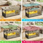 Itaar 40" Lift Top Coffee Table, 4 in 1 Coffee Tables with Storage Cabinet for Living Room, Small Farmhouse Coffee Table with 2 Fabric Drawers & LED Light for Dining Room, Grey - Image 5