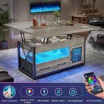 Itaar 40" Lift Top Coffee Table, 4 in 1 Coffee Tables with Storage Cabinet for Living Room, Small Farmhouse Coffee Table with 2 Fabric Drawers & LED Light for Dining Room, Grey - Image 4