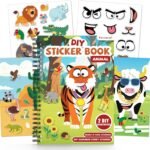 Animals Reusable Sticker Book for Toddlers, DIY Make-a-face Animals Jelly Fun 3D Stickers, Washable Puffy Stickers for Kids Toys, Airplane Road Trip Travel Activities Essentials for Kids 3 4 5 Years
