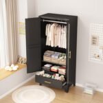 71" H Metal Armoire Wardrobe Closet, Adjustable Shelve, Clothes Metal Wardrobe Cabinet for Bedroom (1 Drawer, Black) - Image 6