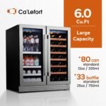 Ca'Lefort 30 Inch Wine and Beverage Refrigerator, 80 Can and 33 Bottle French Door Wine Refrigerator 36-72°F, 3 LED Wine Fridges with Glass Door, Built-in or Freestanding for Home/Kitchen (6.00 cu.ft) - Image 2