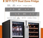 Ca'Lefort 30 Inch Wine and Beverage Refrigerator, 80 Can and 33 Bottle French Door Wine Refrigerator 36-72°F, 3 LED Wine Fridges with Glass Door, Built-in or Freestanding for Home/Kitchen (6.00 cu.ft) - Image 4
