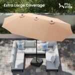 PHI VILLA 15ft Large Patio Umbrellas with Base Included, Outdoor Double-Sided Rectangle Big Market Umbrella with Stand, Outside Umbrellas for Poolside Lawn Backyard, Beige - Image 3