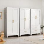 71" H Metal Armoire Wardrobe Closet, Adjustable Shelve, Clothes Metal Wardrobe Cabinet for Bedroom (1 Drawer, White) - Image 7
