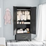 71" H Metal Armoire Wardrobe Closet, Adjustable Shelve, Clothes Metal Wardrobe Cabinet for Bedroom (1 Drawer, Black) - Image 4