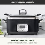 GreenPan Elite 14-in-1 Nonstick 6QT Electric Slow Cooker, PFAS-Free Ceramic Multi-Cooker, In-Pot Browning, Dishwasher Safe Lid & Removable Crock, Stainless Steel Steamer, Silicone Handles, Black - Image 2