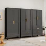 71" H Metal Armoire Wardrobe Closet, Adjustable Shelve, Clothes Metal Wardrobe Cabinet for Bedroom (1 Drawer, Black) - Image 7