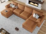 EASE MOOSE Brown Faux Leather Sectional Sofa,Leather Sectional Couch with Deep Seat,Extra Large U Shaped Couch,Oversized Modular Modern Scratch Resistant Sofas - Image 8