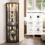 Corner Curio Cabinet, 70" H Lighted Glass Display Cage with Tempered Glass Doors and 5 Adjustable Shelves, Light Bulb Inclued, Wine Bar China Cabinet for Living Room (Black) - Image 9