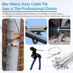 Heavy Steel Cable Tie Tool：Stainless Steel Zip Tie Gun, Metal Tie Wrap Gun Kit, Duty Outdoor Adjustable Fastening Cutting Tie Tool Sets with 100pcs Self-Locking Metal Steel Zip Ties CHUSHUYI - Image 6