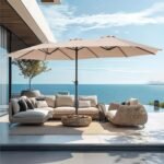 PHI VILLA 15ft Large Patio Umbrellas with Base Included, Outdoor Double-Sided Rectangle Big Market Umbrella with Stand, Outside Umbrellas for Poolside Lawn Backyard, Beige - Image 8