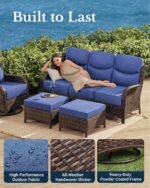 HILLGA Luxury Patio Furniture Set with 6-inch Thick Cushion, Outdoor Couch and High Back Swivel Rocker Patio Chairs, 7PCS Wicker Conversation Set for Deck Yard and Poolside, Blue (V2) - Image 5